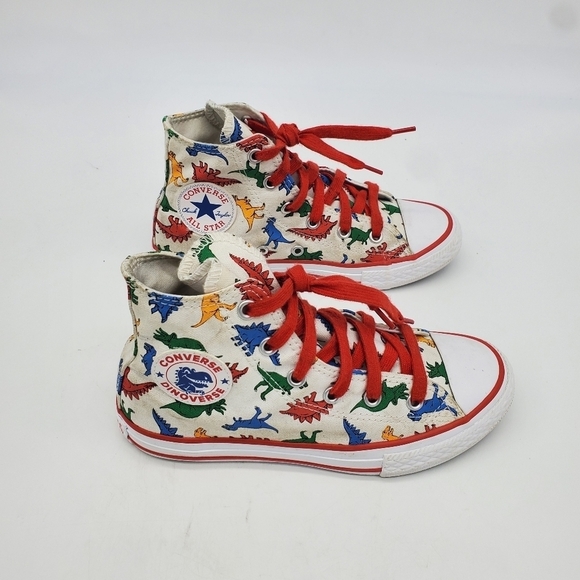 Converse Shoes Youth 1 Chuck Taylor High Dinosaurs Canvas White Red A01668F - Picture 11 of 14